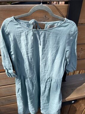 Light Blue Linen Mini Dress with Tie Back
